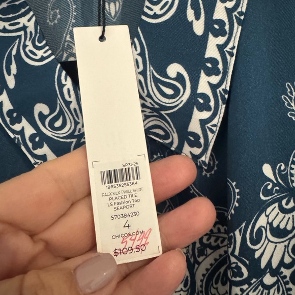 Chico's Blue and White Paisley Blouse - Picture 3 of 5